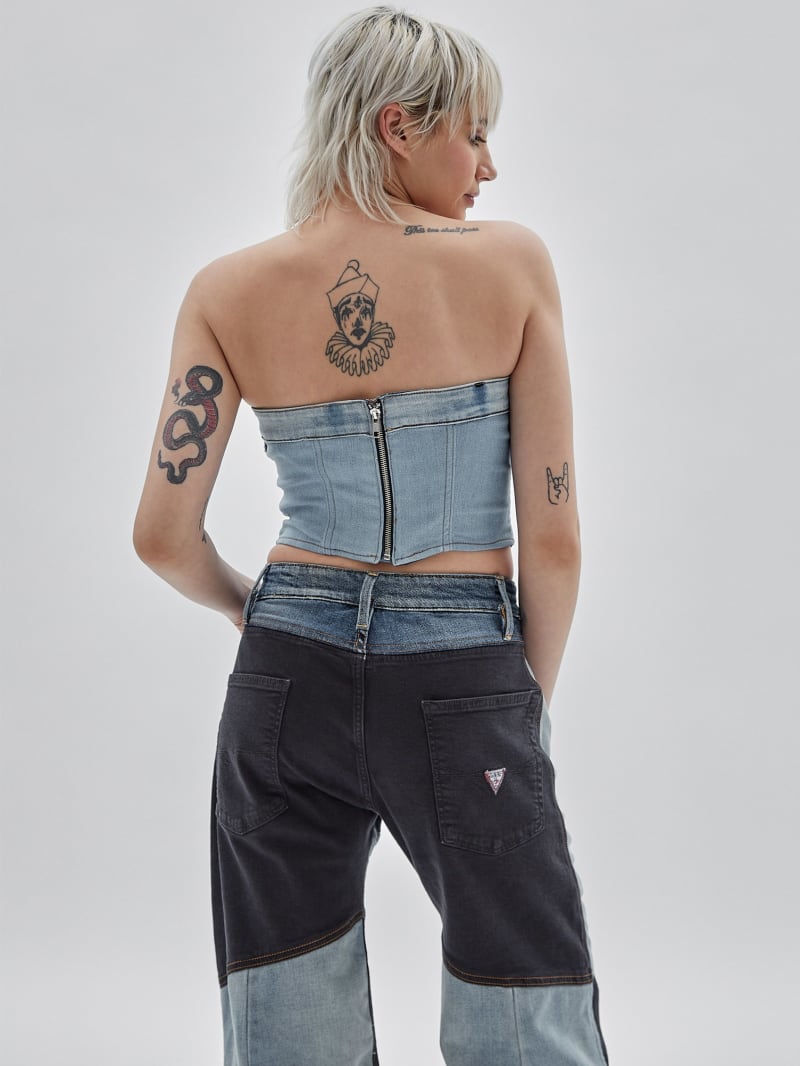 Guess GUESS Originals x Homeboy Upcycled Denim Bustier - Upcycled Light Wash Multi Guess GUESS Originals x Homeboy Upcycled Denim Bustier - Upcycled Light Wash Multi