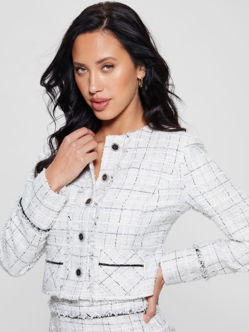 Guess Eco Sofia Tweed Jacket - Check Tweed White Combo Guess Eco Sofia Tweed Jacket - Check Tweed White Combo