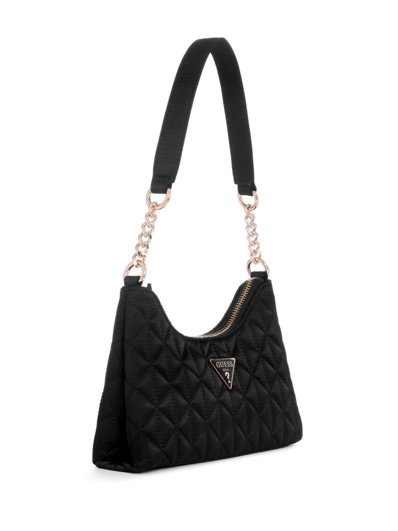 Guess Velina Quilted Satin Mini Shoulder Bag - Black Guess Velina Quilted Satin Mini Shoulder Bag - Black