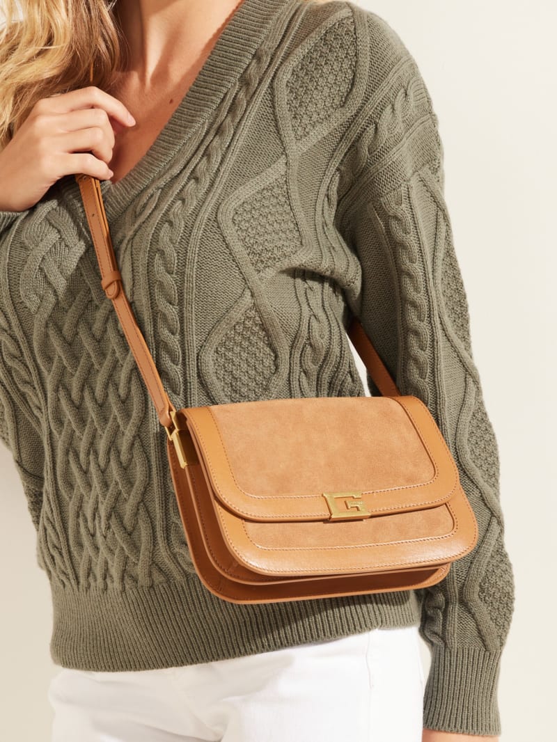 Guess Thea Mini Flap Leather Crossbody - Cognac Guess Thea Mini Flap Leather Crossbody - Cognac