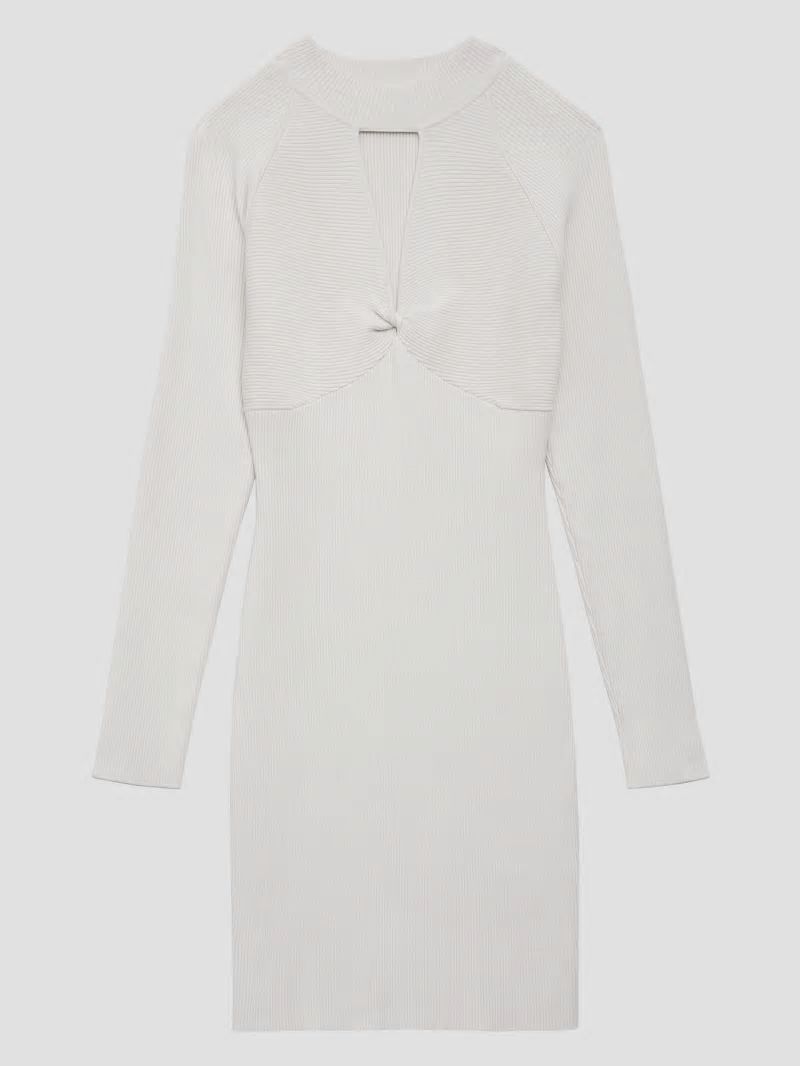 Guess Eco Cambria Mock Neck Cutout Dress - Dove White