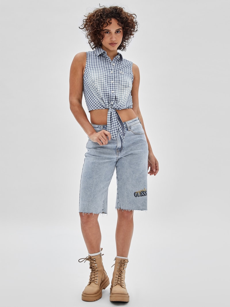 Guess GUESS Originals Gingham Tie-Front Top - Night Sky Blue Multi Guess GUESS Originals Gingham Tie-Front Top - Night Sky Blue Multi