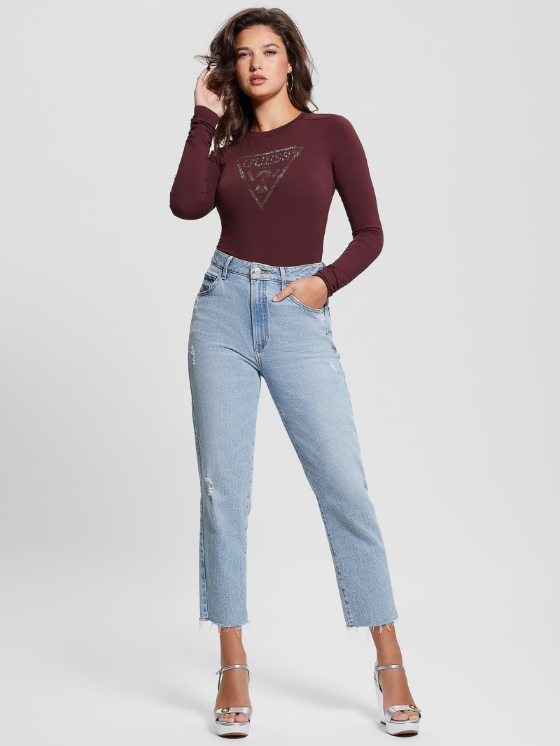Guess Eco Rhinestone Triangle Long-Sleeve Bodysuit - Mystic Wine Guess Eco Rhinestone Triangle Long-Sleeve Bodysuit - Mystic Wine