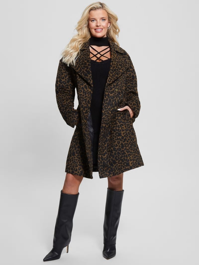 Guess Eco Patrizia Belted Coat - Leopard Brown Guess Eco Patrizia Belted Coat - Leopard Brown