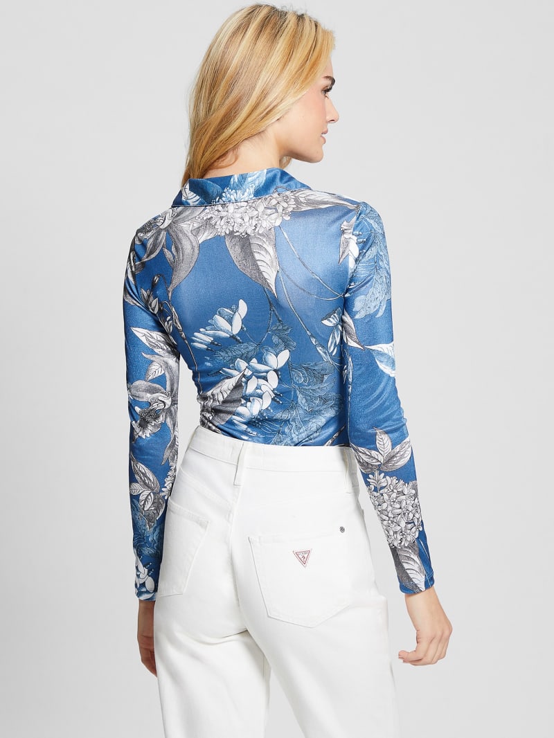 Guess Milana Shirred Printed Blouse - Phantom Flora Print Guess Milana Shirred Printed Blouse - Phantom Flora Print