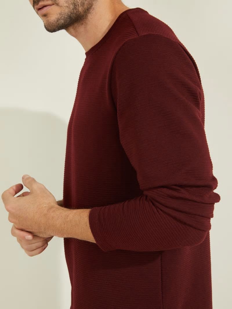 Guess Textured Jersey Long-Sleeve Tee - Vino Guess Textured Jersey Long-Sleeve Tee - Vino