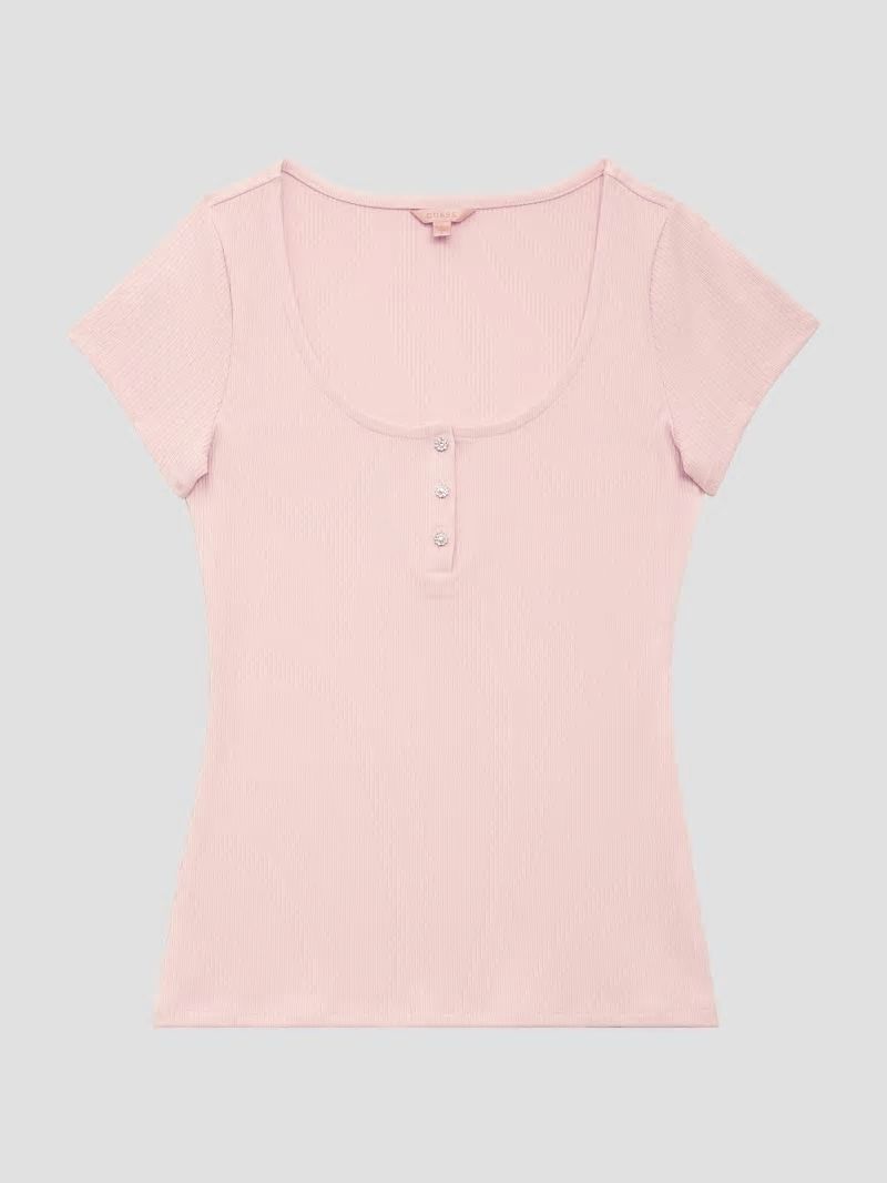 Guess Eco Karlee Henley Tee - Dolly Pink Guess Eco Karlee Henley Tee - Dolly Pink