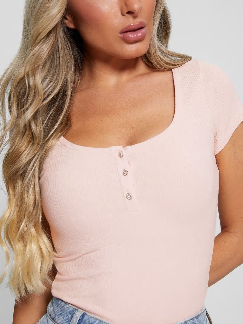 Guess Eco Karlee Henley Tee - Dolly Pink Guess Eco Karlee Henley Tee - Dolly Pink