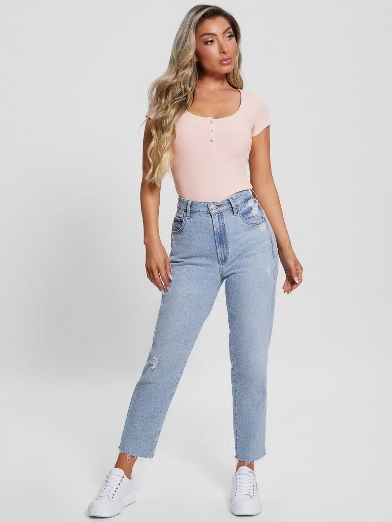 Guess Eco Karlee Henley Tee - Dolly Pink Guess Eco Karlee Henley Tee - Dolly Pink