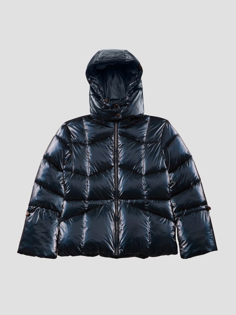 Guess Paloma Nylon Puffer Hooded Jacket - Navy Fiord Multi Guess Paloma Nylon Puffer Hooded Jacket - Navy Fiord Multi