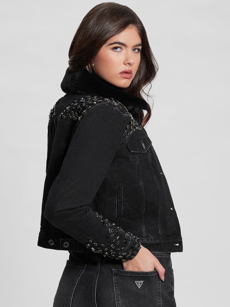 Guess Eco Doria Shearling Collar Denim Jacket - Craters Stones Guess Eco Doria Shearling Collar Denim Jacket - Craters Stones