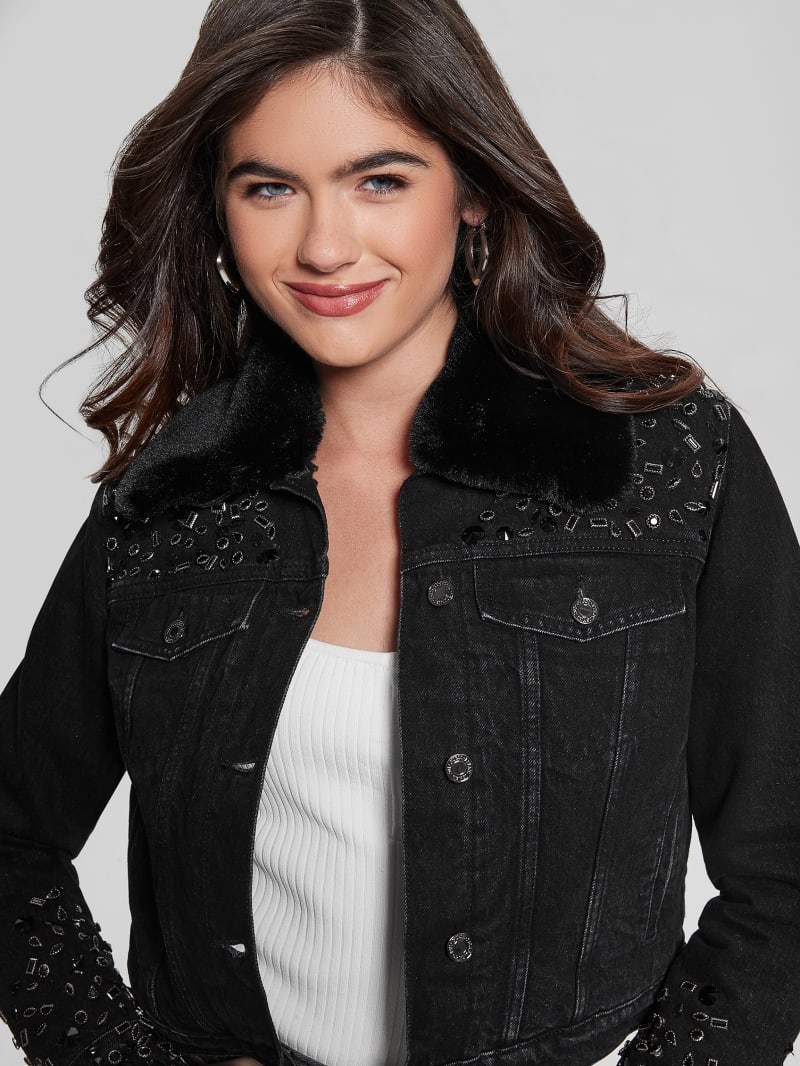 Guess Eco Doria Shearling Collar Denim Jacket - Craters Stones Guess Eco Doria Shearling Collar Denim Jacket - Craters Stones