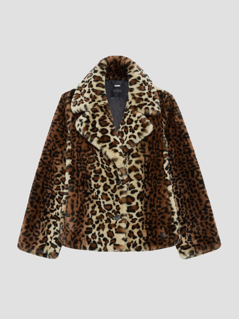 Guess Denise Leopard Coat - Natural Leo Combo Guess Denise Leopard Coat - Natural Leo Combo