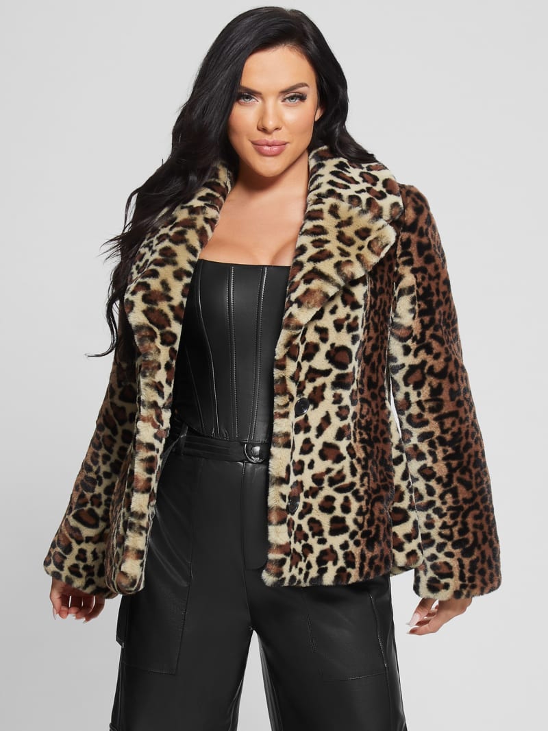 Guess Denise Leopard Coat - Natural Leo Combo Guess Denise Leopard Coat - Natural Leo Combo