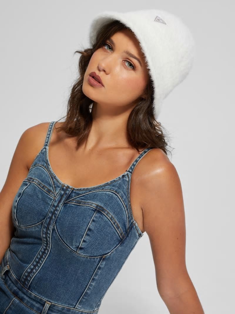Guess Fuzzy Bucket Hat - White Multi Guess Fuzzy Bucket Hat - White Multi