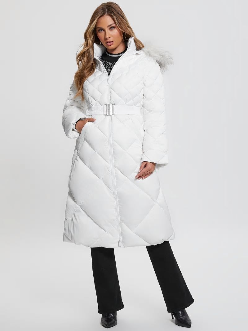 Guess Eco Olga Long Down Jacket - Pure White Guess Eco Olga Long Down Jacket - Pure White
