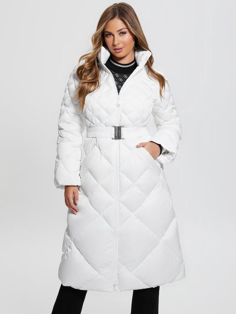 Guess Eco Olga Long Down Jacket - Pure White Guess Eco Olga Long Down Jacket - Pure White