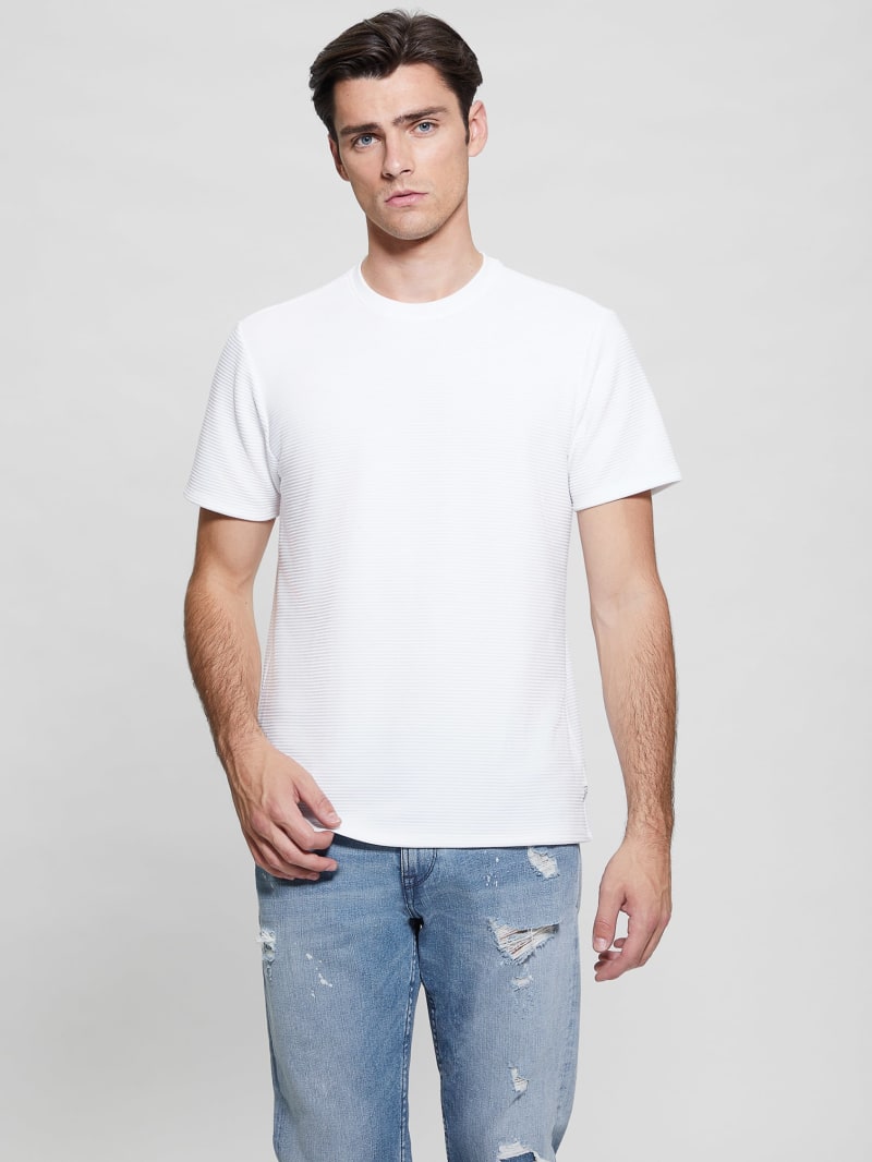 Guess Textured Stripe Tee - Pure White Guess Textured Stripe Tee - Pure White