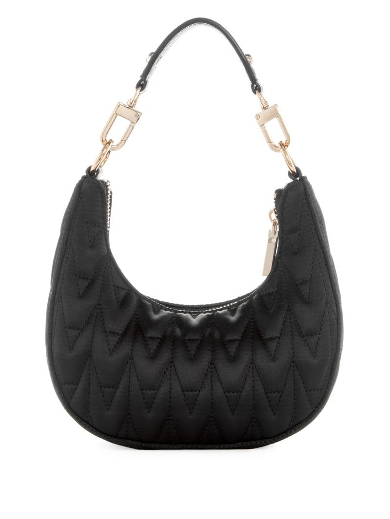 Guess Golden Rock Mini Crescent Hobo Bag - Black Floral Print Guess Golden Rock Mini Crescent Hobo Bag - Black Floral Print