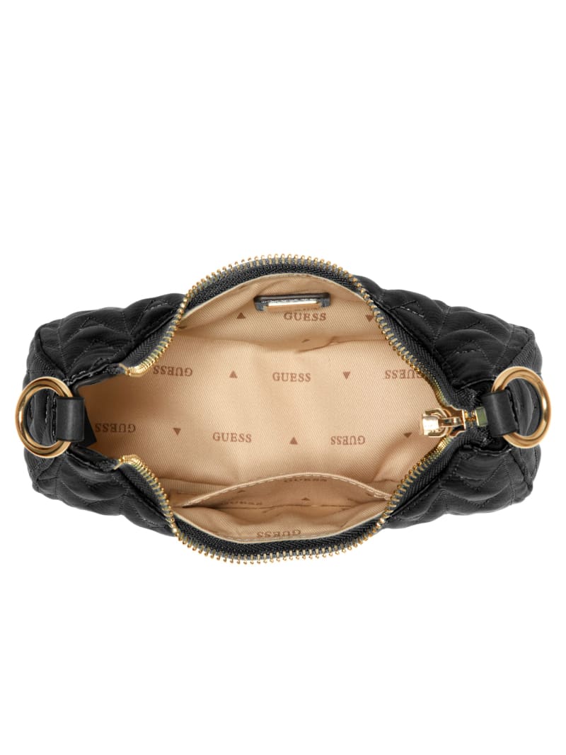 Guess Golden Rock Mini Crescent Hobo Bag - Black Floral Print Guess Golden Rock Mini Crescent Hobo Bag - Black Floral Print
