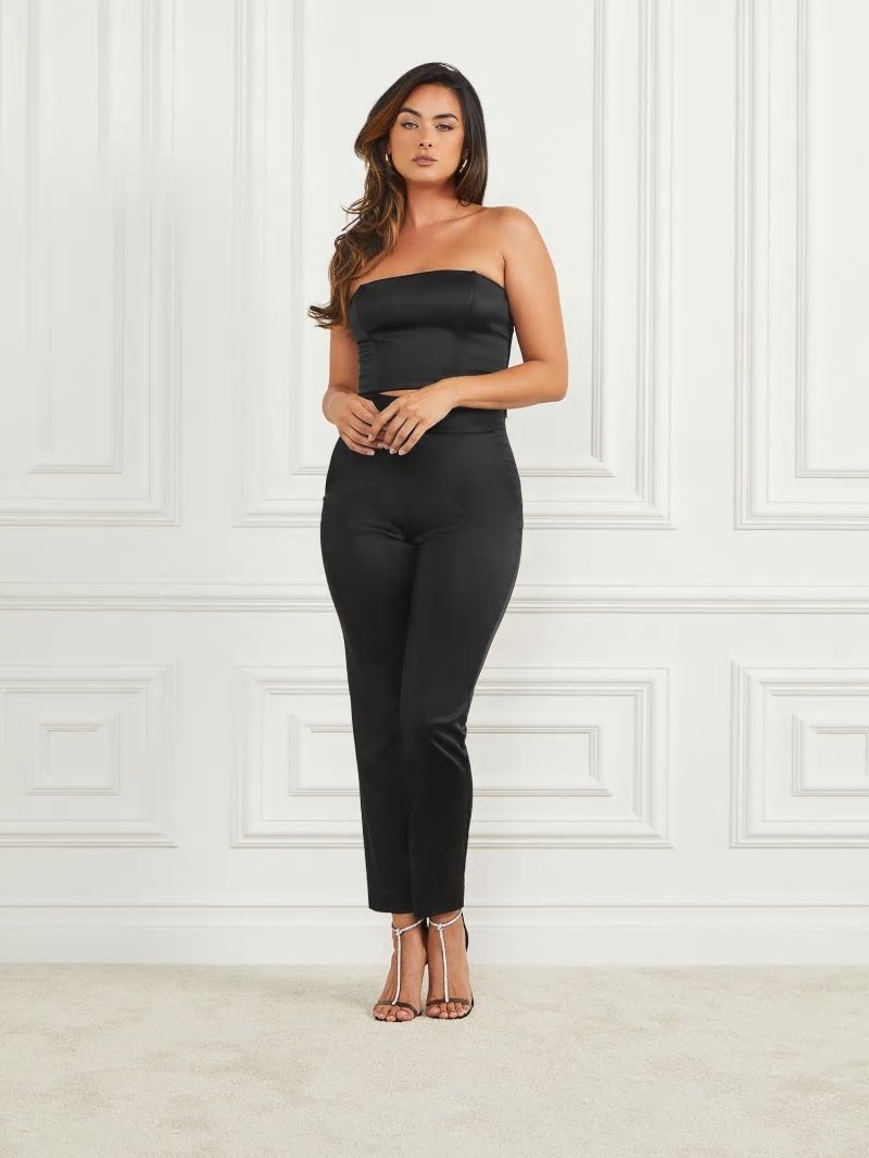 Guess Roxanne Satin Corset Top - Black Guess Roxanne Satin Corset Top - Black