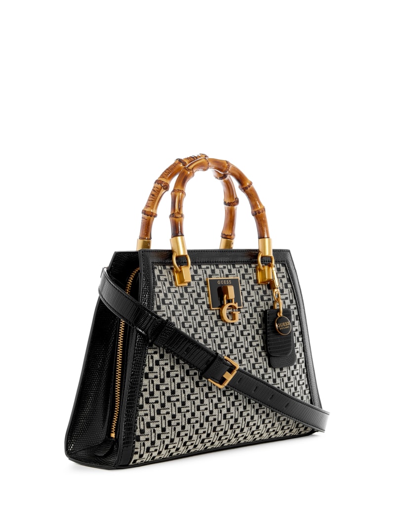 Guess Stephi Jacquard Logo Bamboo Satchel - Blossom Guess Stephi Jacquard Logo Bamboo Satchel - Blossom