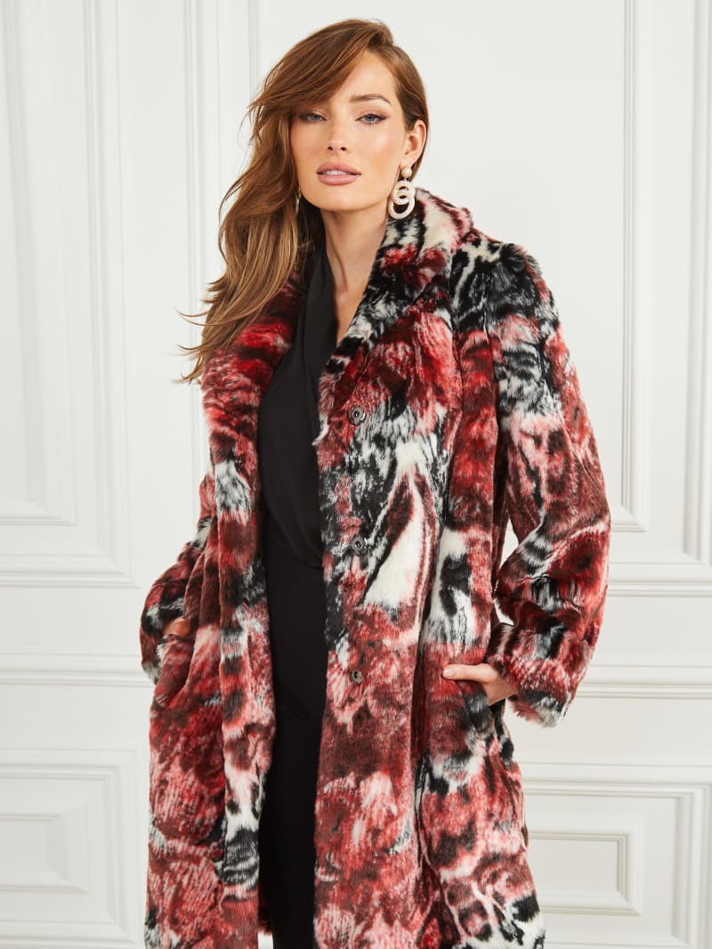 Guess Belle Faux-Fur Coat - Leopard Rose Print Guess Belle Faux-Fur Coat - Leopard Rose Print