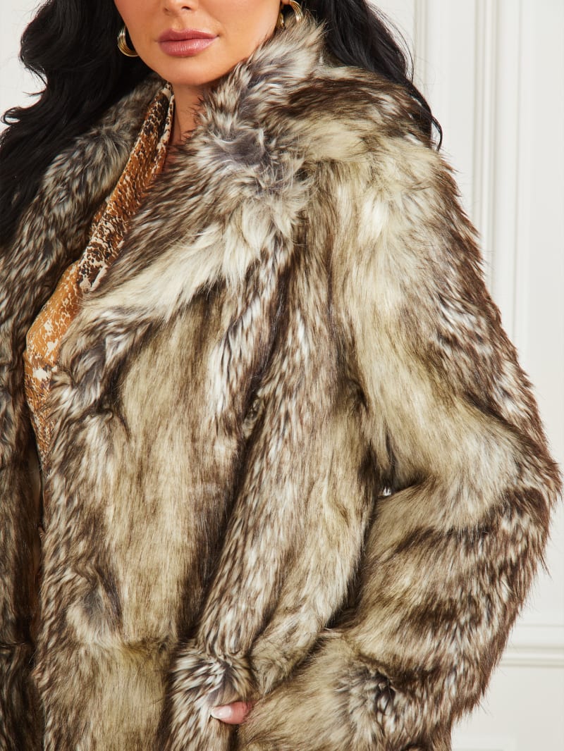 Guess Lucrezia Coat - Beige And Brown Mixed Fur Guess Lucrezia Coat - Beige And Brown Mixed Fur