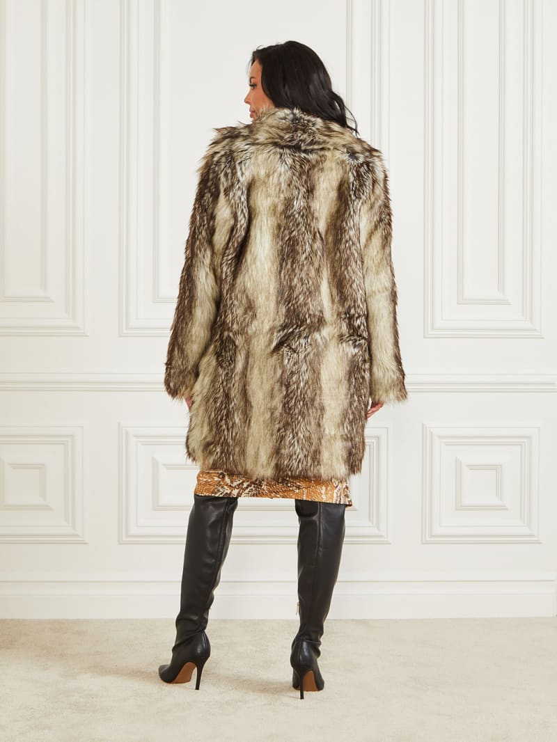Guess Lucrezia Coat - Beige And Brown Mixed Fur Guess Lucrezia Coat - Beige And Brown Mixed Fur