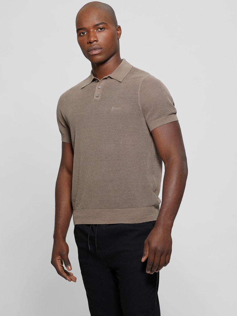 Guess Eco Lenny Open-Stitch Polo - Walnut Shell Guess Eco Lenny Open-Stitch Polo - Walnut Shell