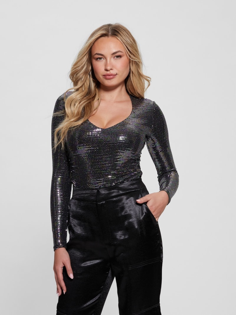 Guess Camille V-Neck Bodysuit - Oil Slick Multi Guess Camille V-Neck Bodysuit - Oil Slick Multi