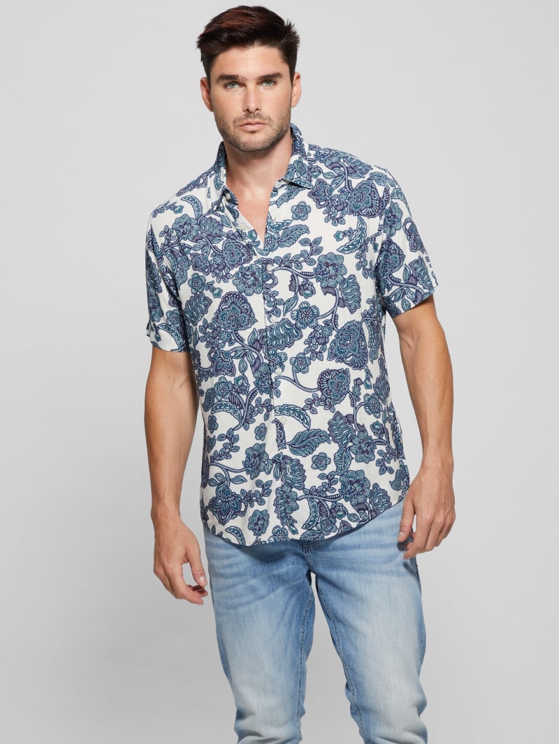 Guess Eco Rayon Jacobean Shirt - Western Jacobean Salt Whi Guess Eco Rayon Jacobean Shirt - Western Jacobean Salt Whi