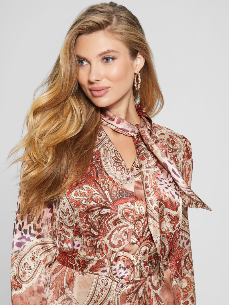 Guess Eco Mirielle Printed Satin Dress - Red Multi Pattern Guess Eco Mirielle Printed Satin Dress - Red Multi Pattern