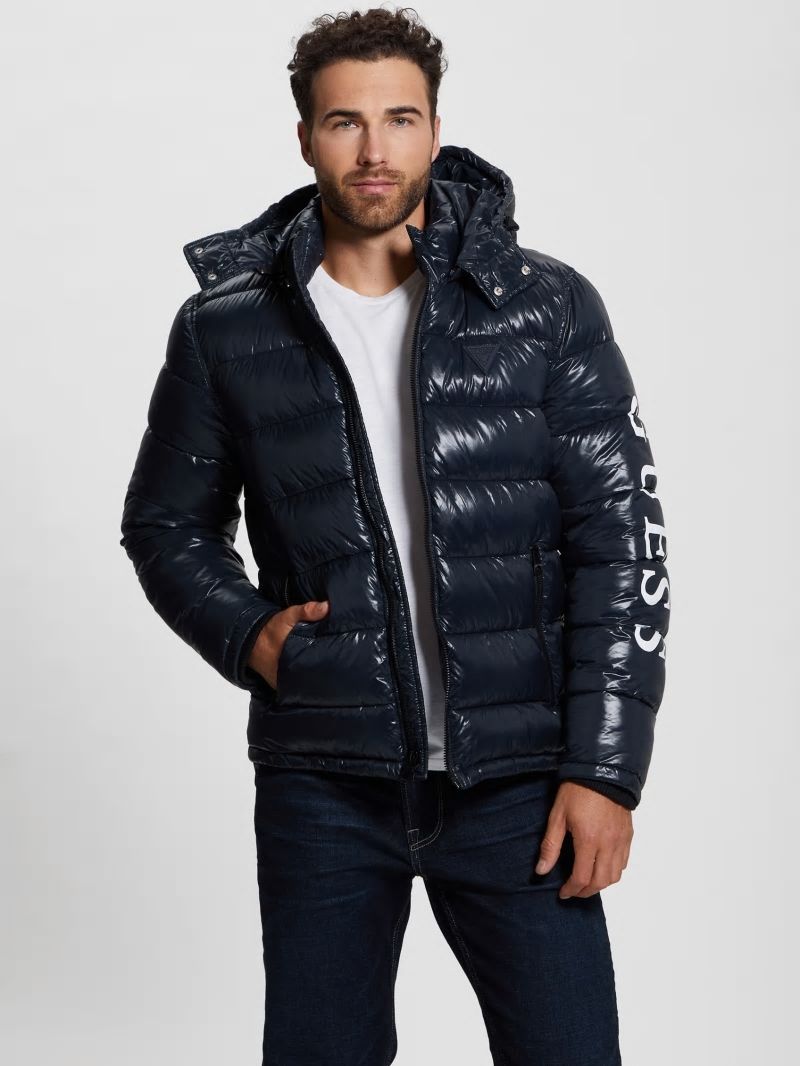 Guess Shiny Hooded Puffer Jacket - Bleu éLéGant Guess Shiny Hooded Puffer Jacket - Bleu éLéGant