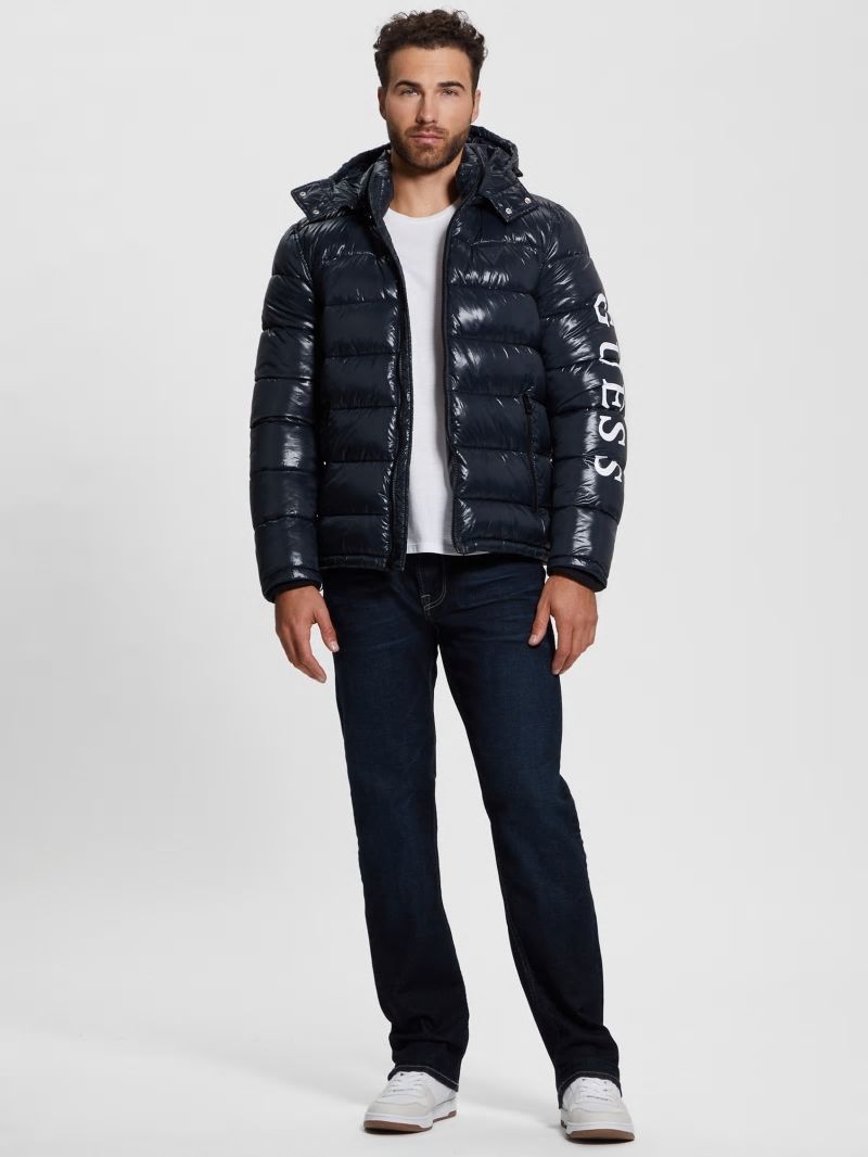 Guess Shiny Hooded Puffer Jacket - Bleu éLéGant Guess Shiny Hooded Puffer Jacket - Bleu éLéGant