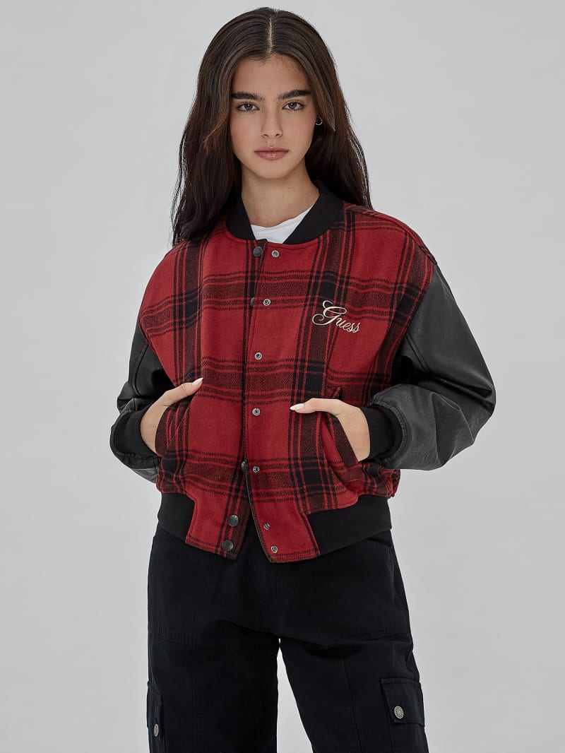 Guess GUESS Originals Plaid Varsity Jacket - Jet Black Multi Guess GUESS Originals Plaid Varsity Jacket - Jet Black Multi