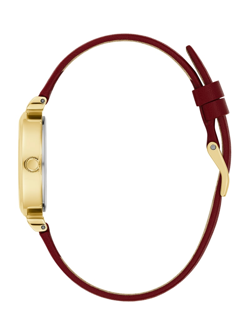 Guess Gold-Tone and Red Leather Analog Watch - Burgundy Guess Gold-Tone and Red Leather Analog Watch - Burgundy