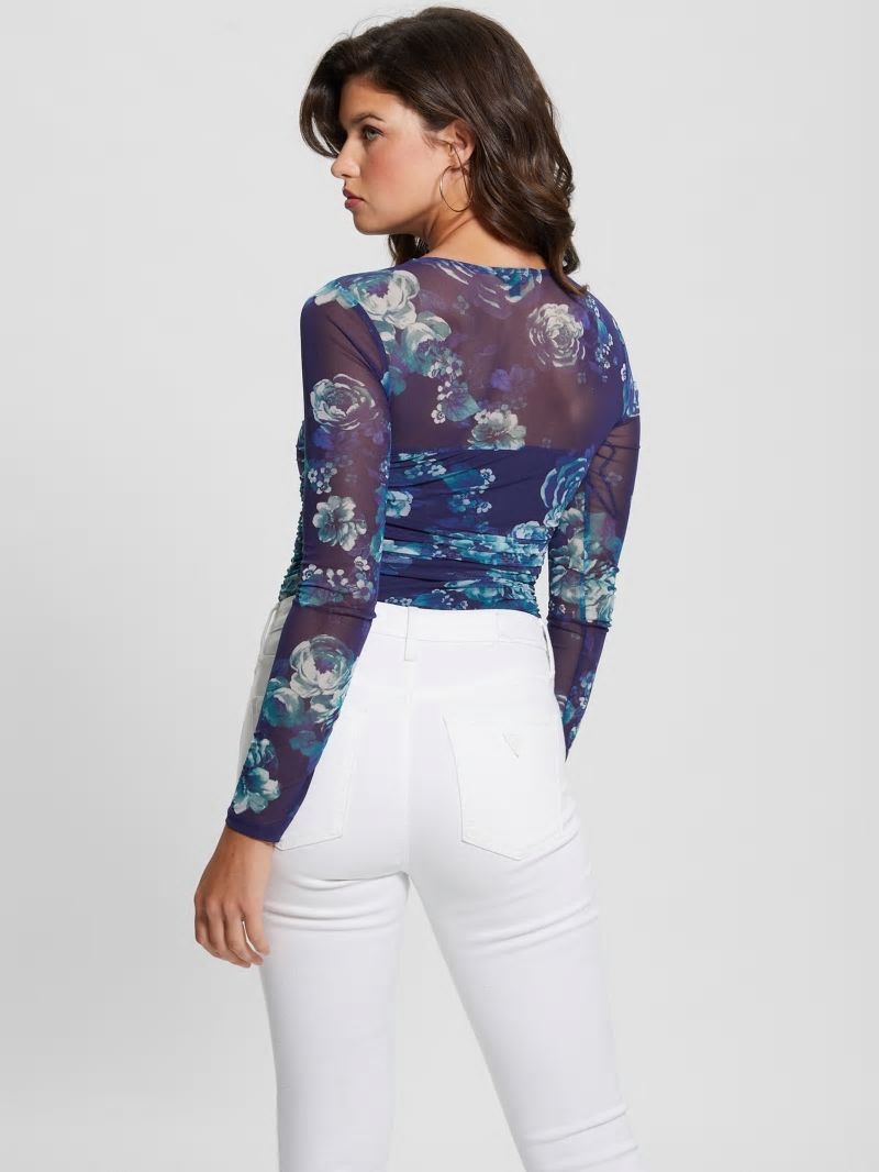 Guess Eco Brianne Mesh Bodysuit - Full Moon Blooms Print Guess Eco Brianne Mesh Bodysuit - Full Moon Blooms Print