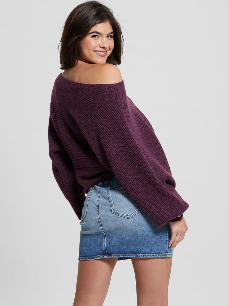 Guess Isadora Off-Shoulder Sweater - Black Cherry Heather Mult Guess Isadora Off-Shoulder Sweater - Black Cherry Heather Mult