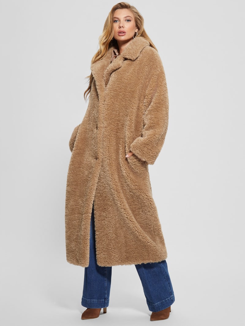 Guess Eco Alina Teddy Longline Coat - Wet Sand Guess Eco Alina Teddy Longline Coat - Wet Sand
