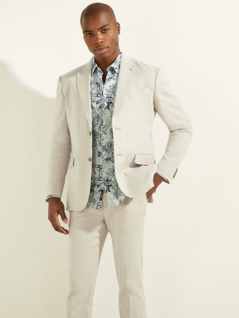 Guess Linen-Blend Single Breasted Blazer - Hazel Wood