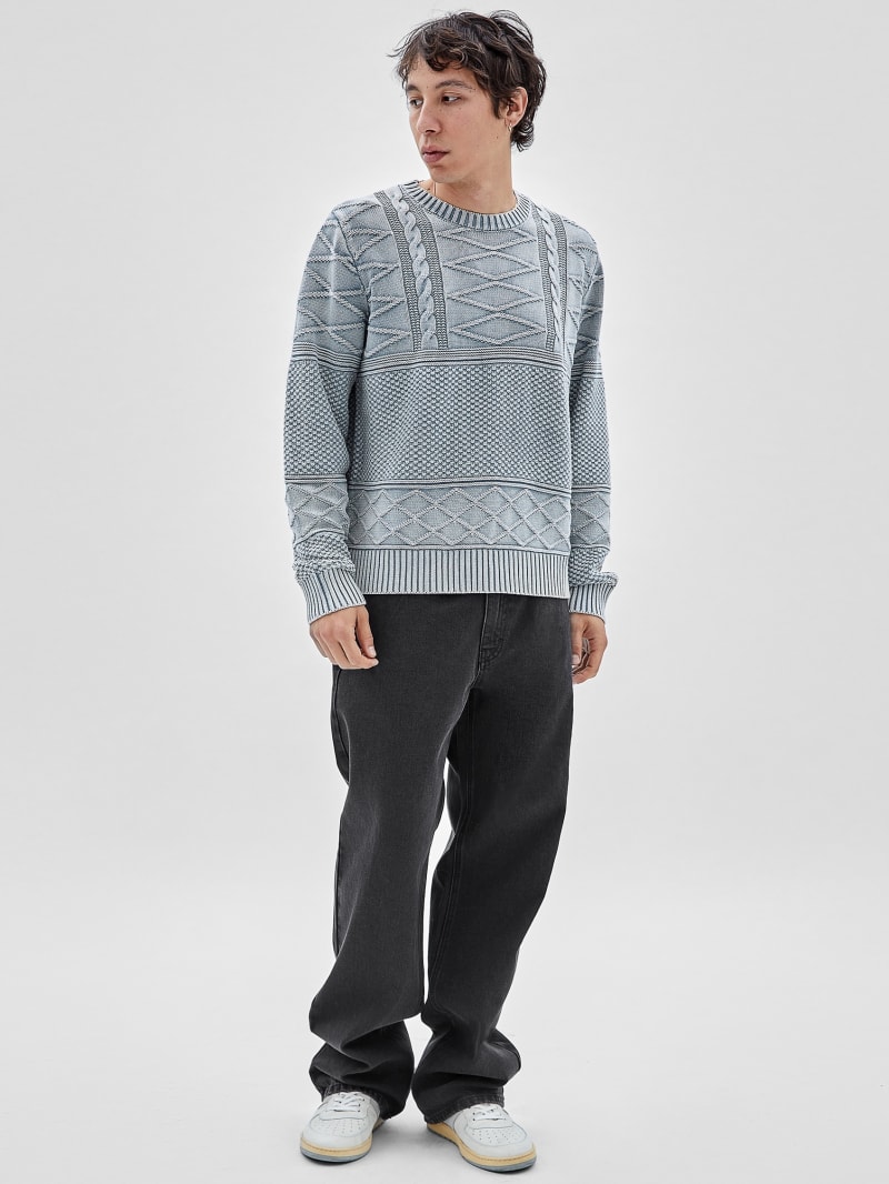 Guess GUESS Originals Cable-Knit Crewneck Sweater - Grey/Blue Guess GUESS Originals Cable-Knit Crewneck Sweater - Grey/Blue