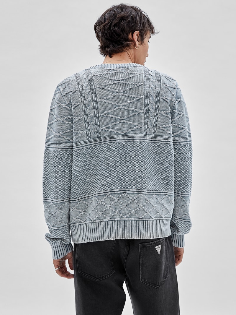 Guess GUESS Originals Cable-Knit Crewneck Sweater - Grey/Blue Guess GUESS Originals Cable-Knit Crewneck Sweater - Grey/Blue