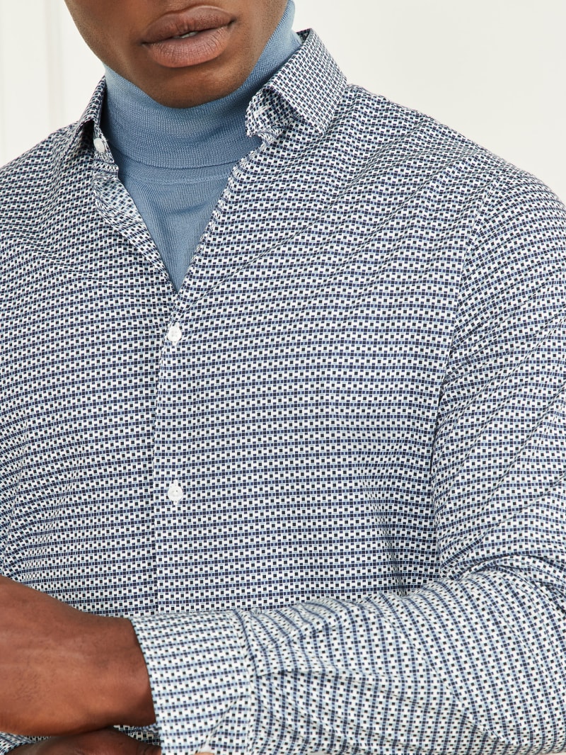 Guess Eco Benny New Collar Paul Shirt - Blue 70s Pattern Print Guess Eco Benny New Collar Paul Shirt - Blue 70s Pattern Print