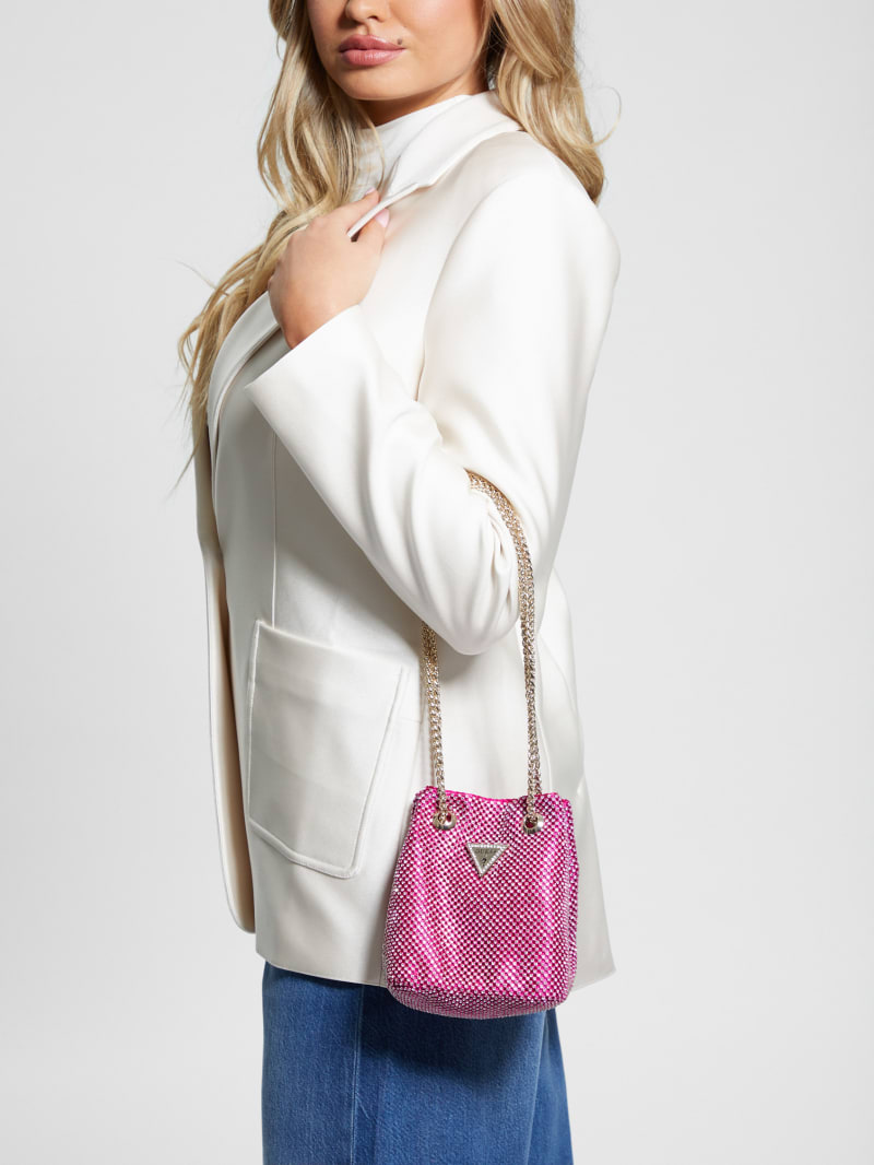 Guess Lua Rhinestone Mesh Mini Pouch Bag - Fuchsia Guess Lua Rhinestone Mesh Mini Pouch Bag - Fuchsia