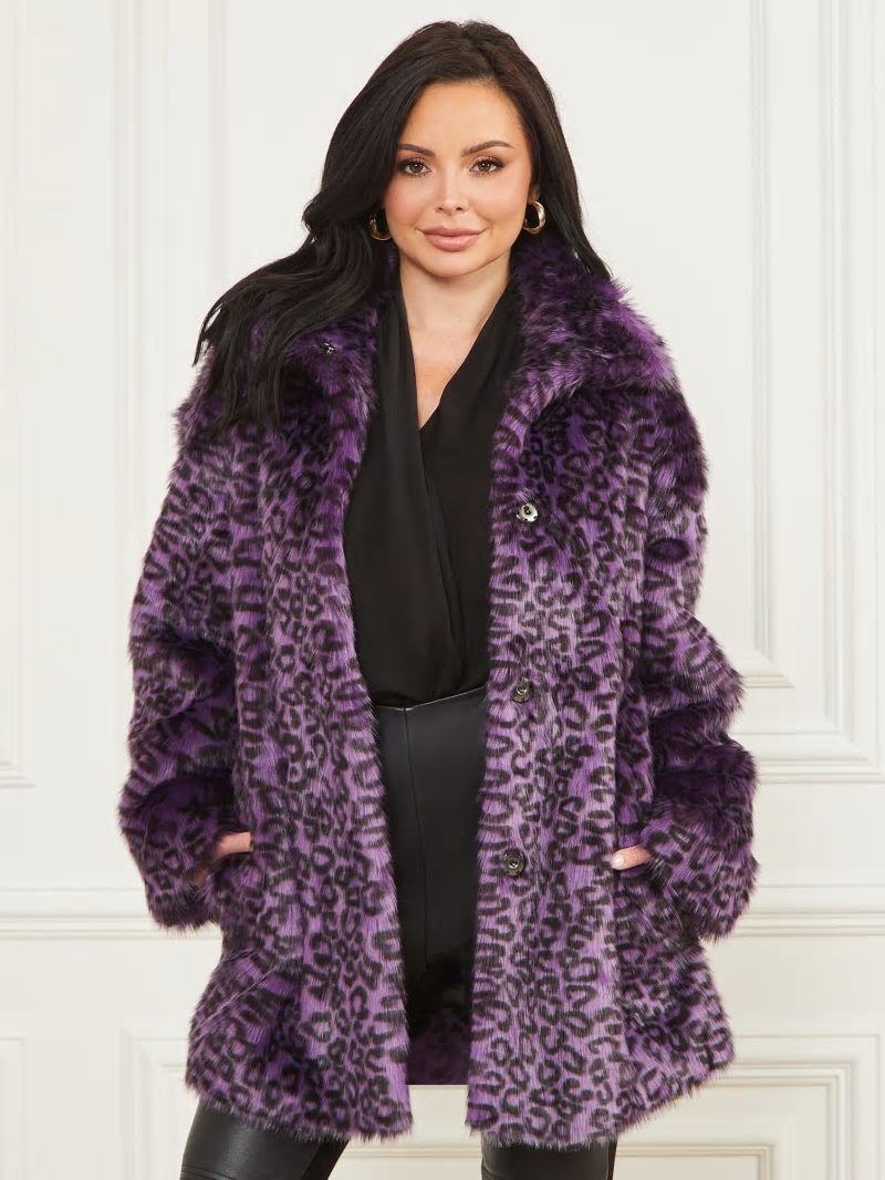 Guess Larissa Faux-Fur Coat - Satellite Purple & Black Guess Larissa Faux-Fur Coat - Satellite Purple & Black