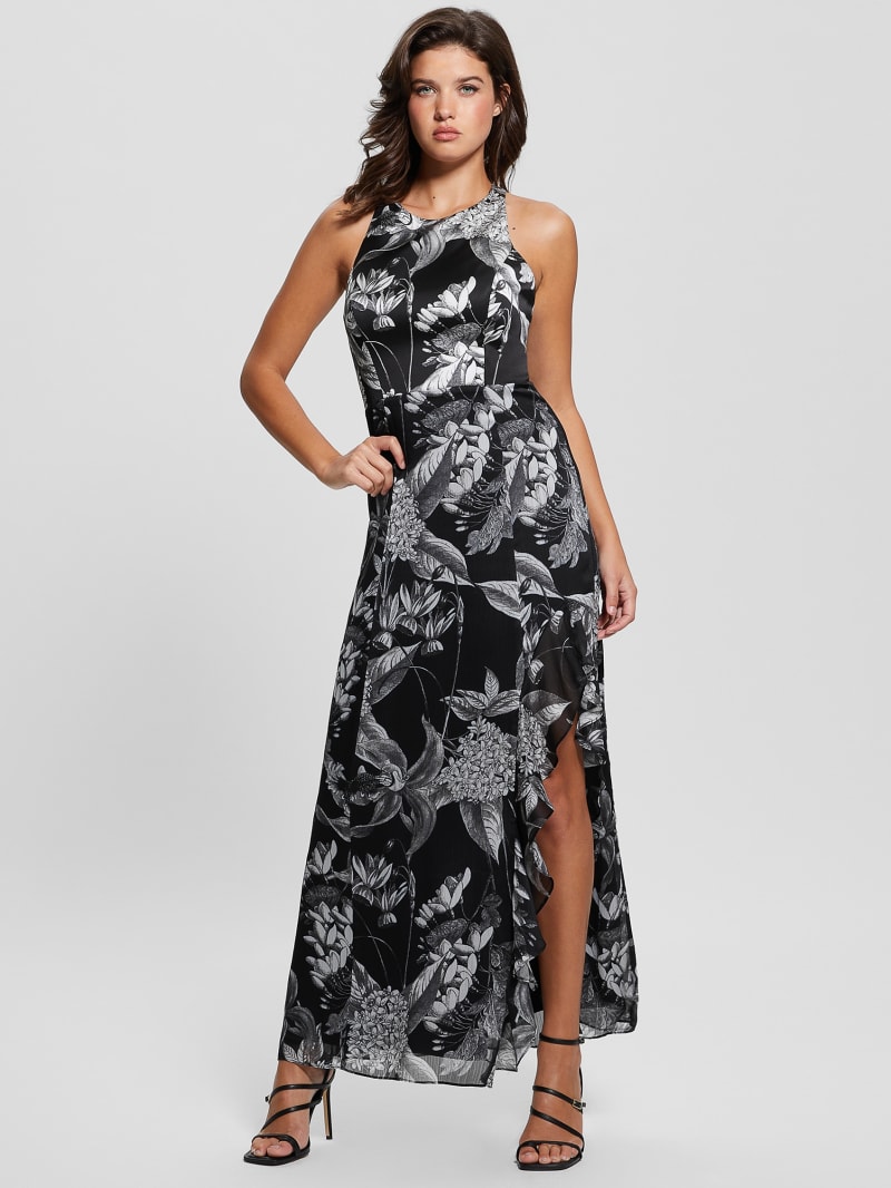 Guess Eco Evangelina Maxi Dress - Phantom Flora Print Black Guess Eco Evangelina Maxi Dress - Phantom Flora Print Black