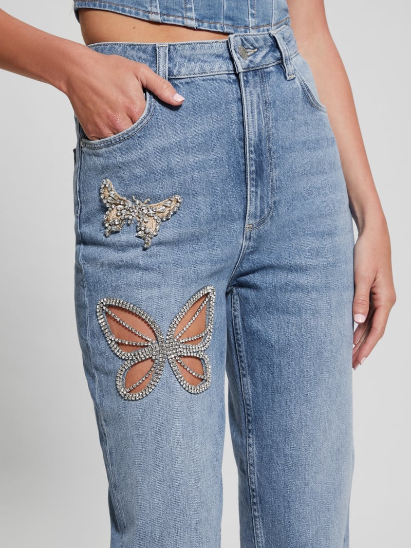 Guess Rhinestone Butterfly High-Rise Mom Jeans - Oneroa Guess Rhinestone Butterfly High-Rise Mom Jeans - Oneroa