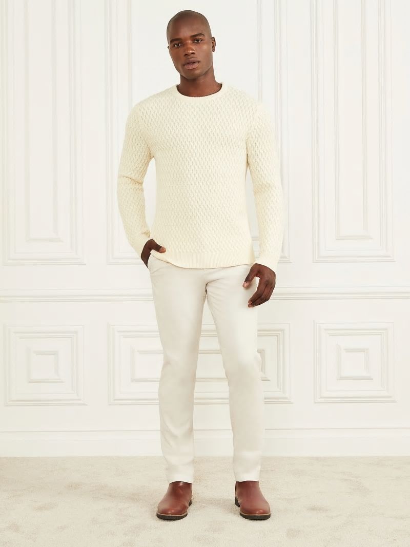 Guess Eco Basket Stitch Crewneck Sweater - Spirit White Guess Eco Basket Stitch Crewneck Sweater - Spirit White