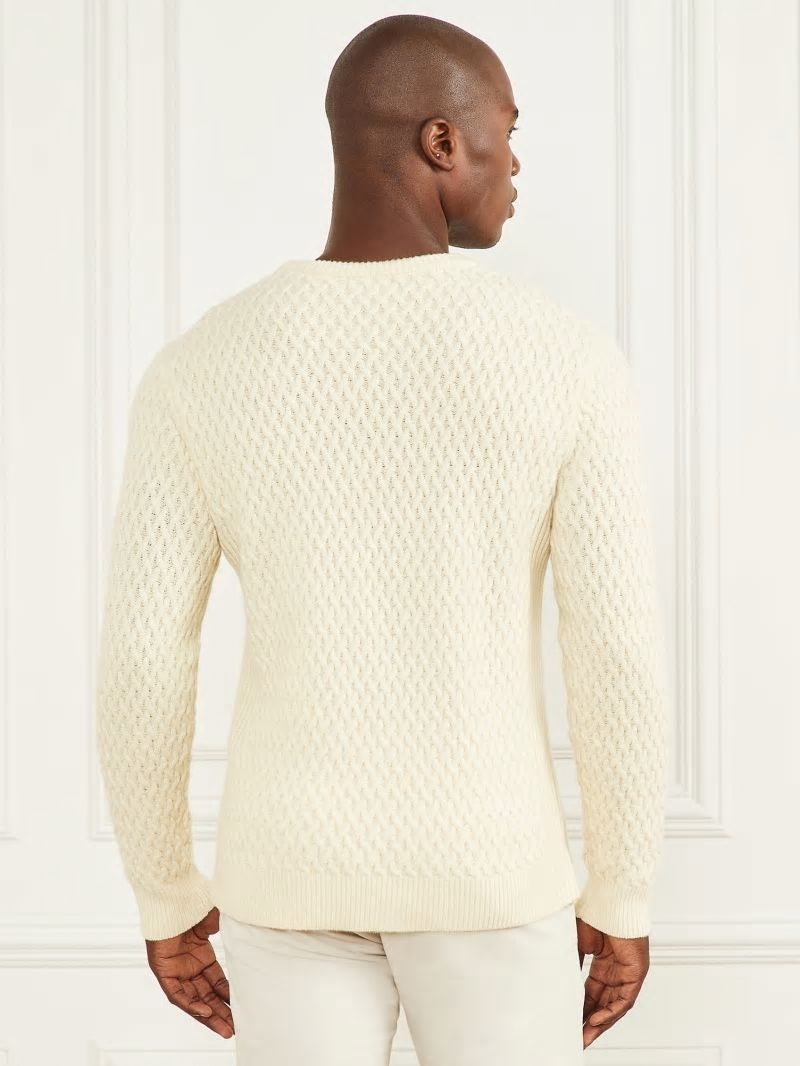 Guess Eco Basket Stitch Crewneck Sweater - Spirit White Guess Eco Basket Stitch Crewneck Sweater - Spirit White
